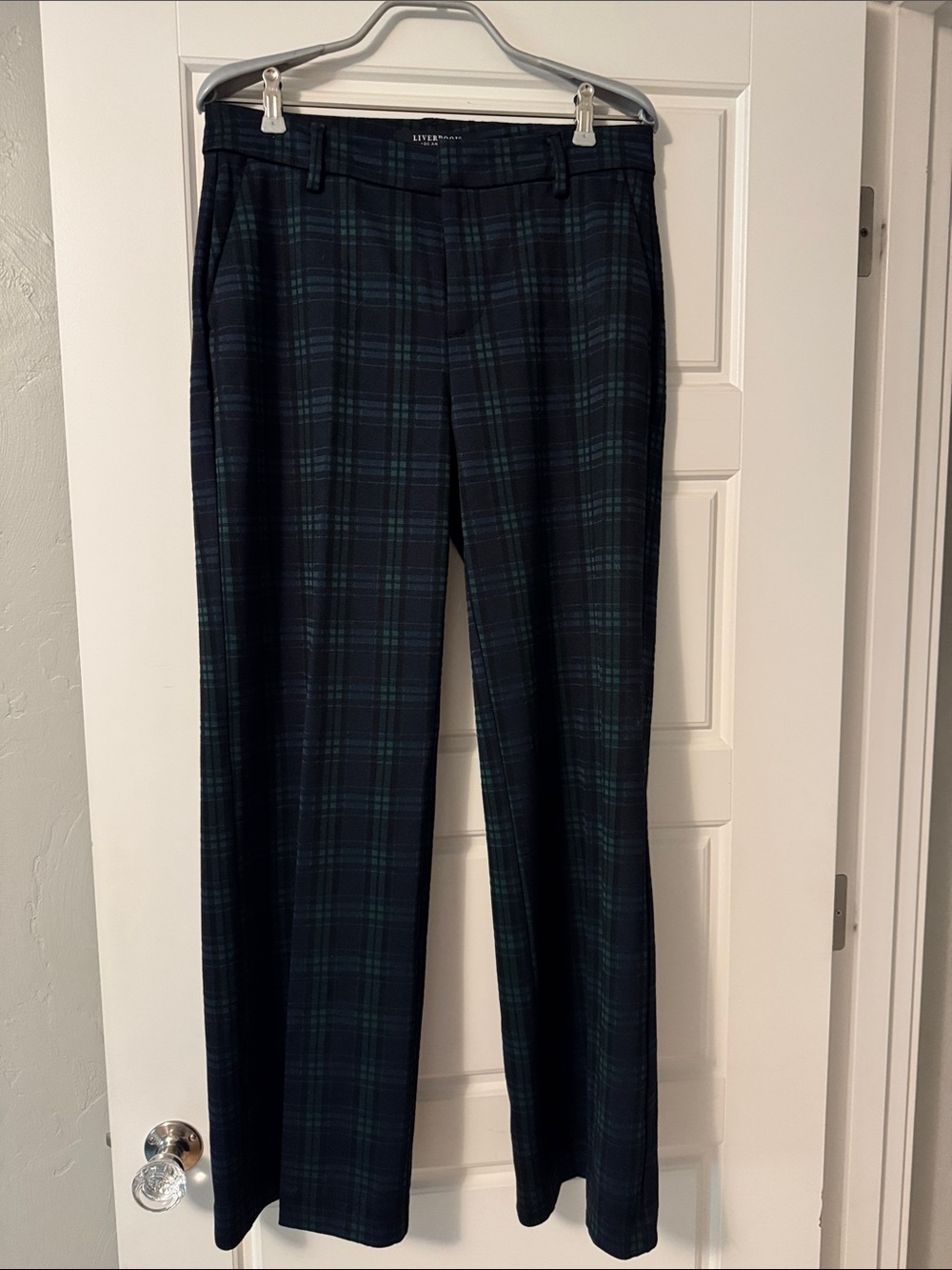 Liverpool Women's Black and Green Plaid Trousers